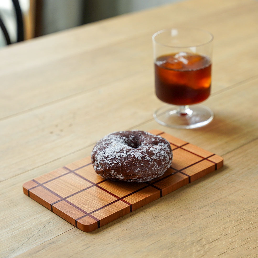 WATANABE Hiroyuki Marquetry Tray - Windowpane M (Cherry/Padauk/Glass Paint)