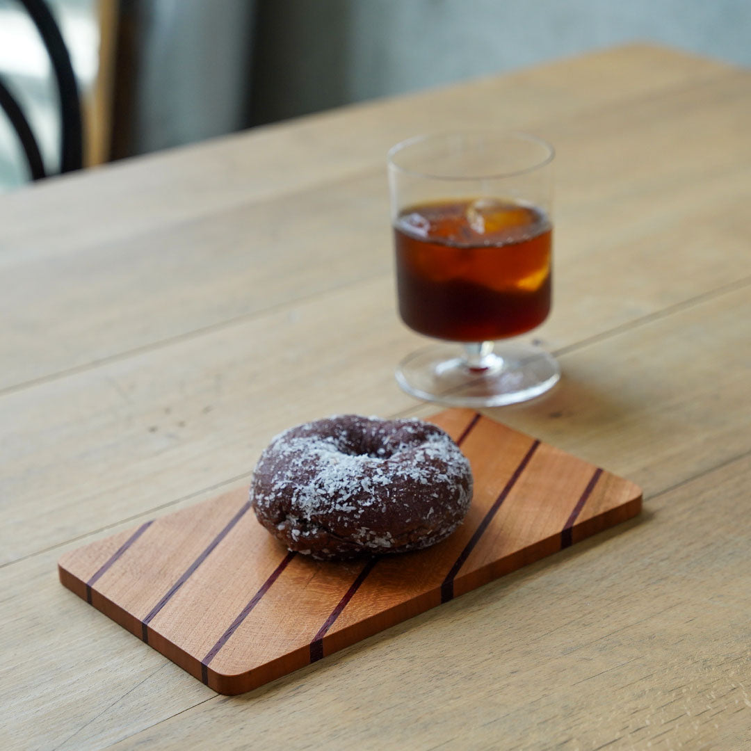 Hiroyuki Watanabe Parquetry Tray - Regimental Stripe (Cherry/Padauk, Glass Coating)