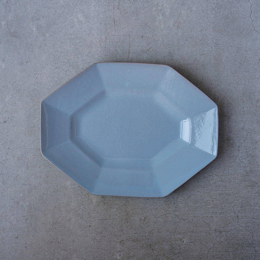 marais Octagonal Plate (L), blue, red clay