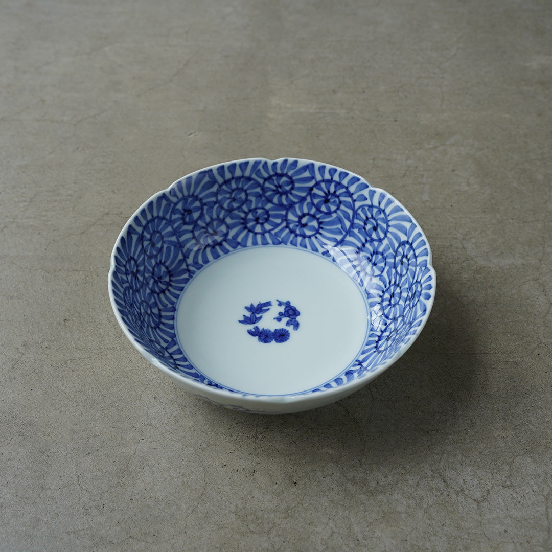 渓山窯 染付蛸唐草松竹梅5寸鉢(なます皿)