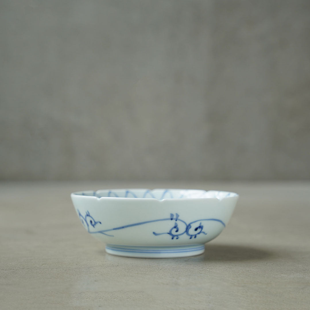 渓山窯 染付網目麻の葉5寸鉢(なます皿)