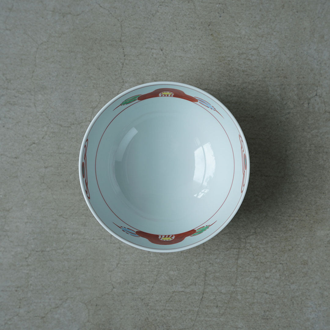 Keizan Kiln Red Enameled Camellia 4.7-inch Stepped Donburi Bowl