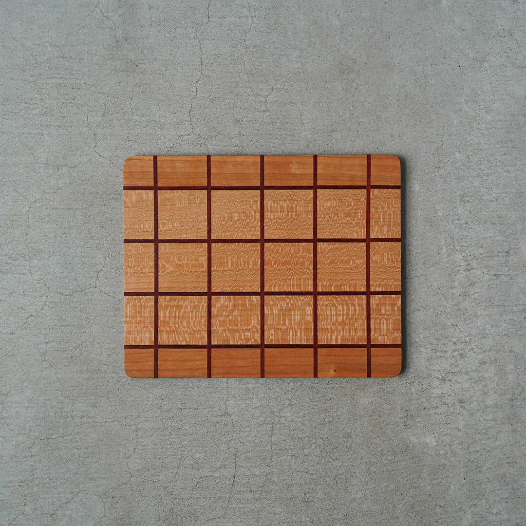 Watanabe Hiroyuki Marquetry Tray - Windowpane L (Cherry/Padauk/Glass Paint)