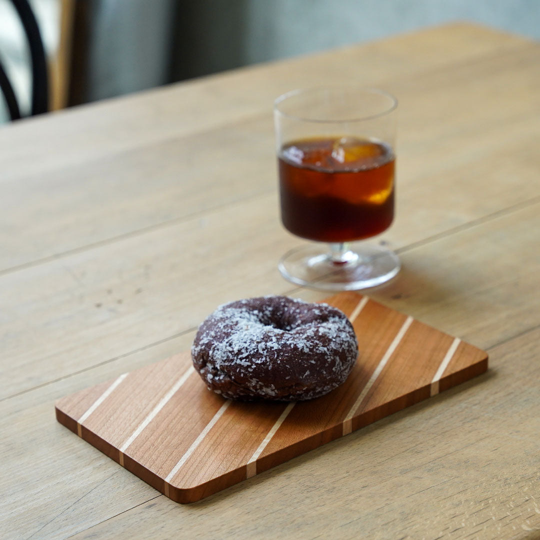 Hiroyuki Watanabe Parquetry Tray, Regimental Stripe (Cherry/Maple, Glass Coating)
