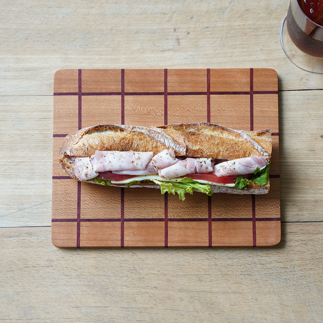 Watanabe Hiroyuki Marquetry Tray - Windowpane L (Cherry/Padauk/Glass Paint)