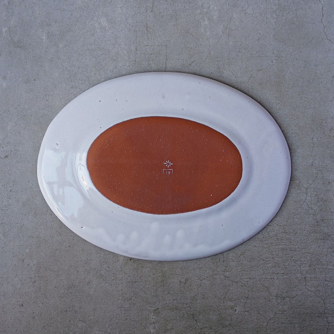 marais oval plate large white red clay