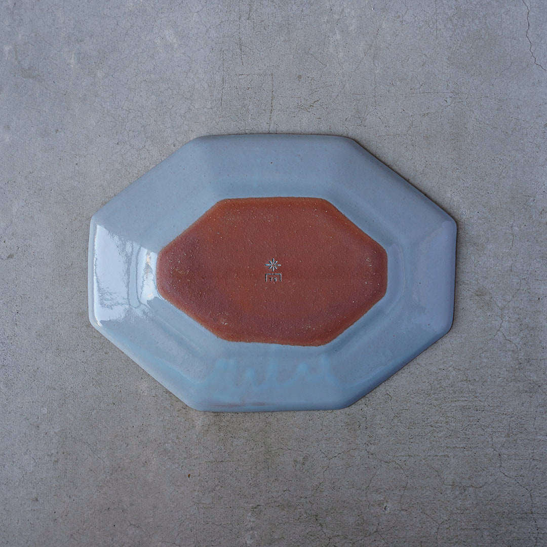 marais Octagonal Plate (L), blue, red clay