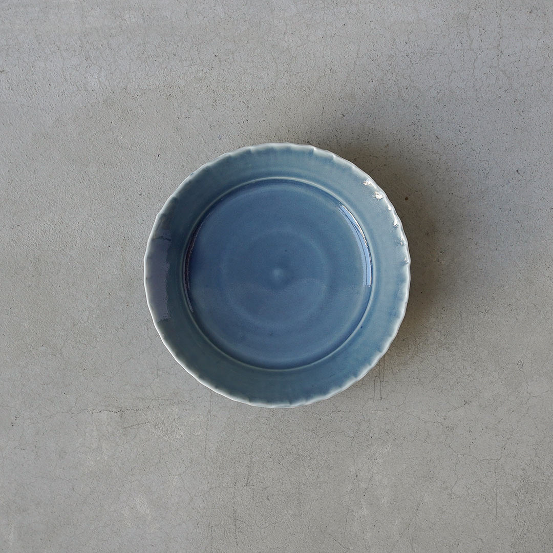 Pale blue Ruri five-inch flower-shaped bowl