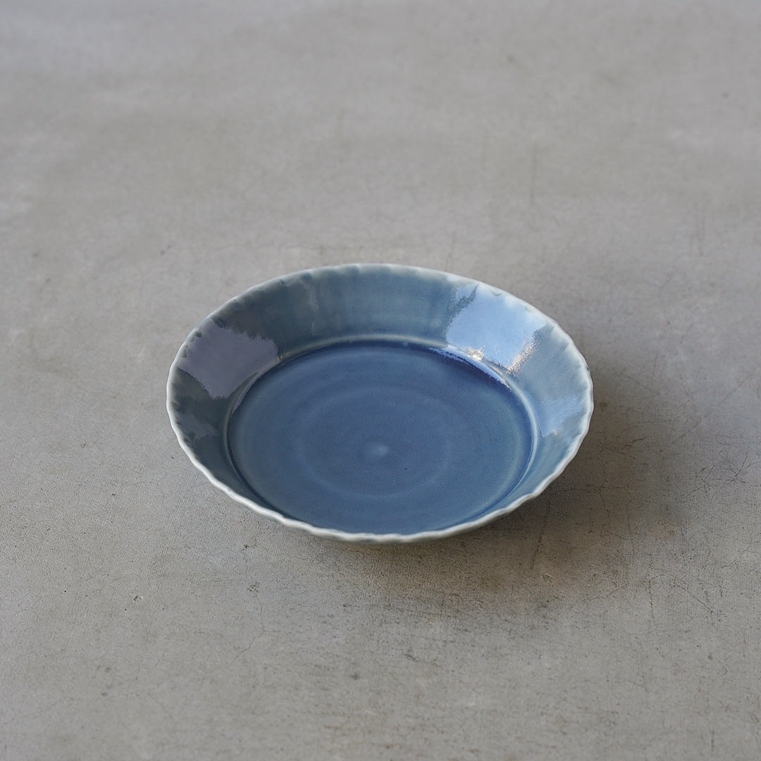 Pale blue Ruri five-inch flower-shaped bowl