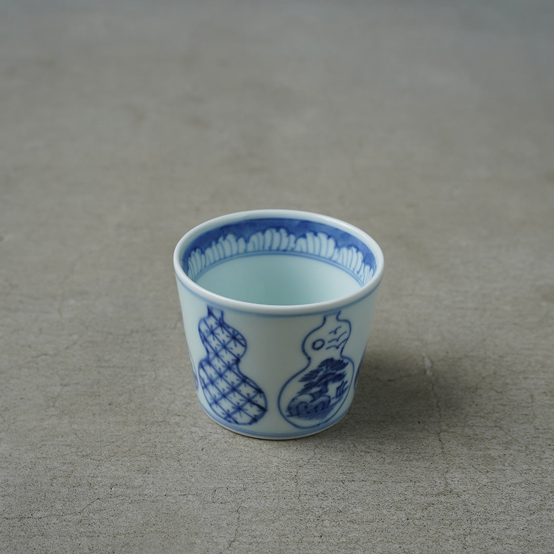 Keizan Kiln Sometsuke Gourd (Good Health) Soba Choko