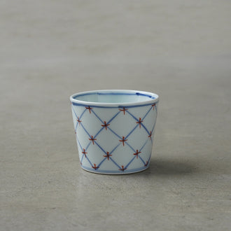 渓山窯 染錦四弁花そば猪口