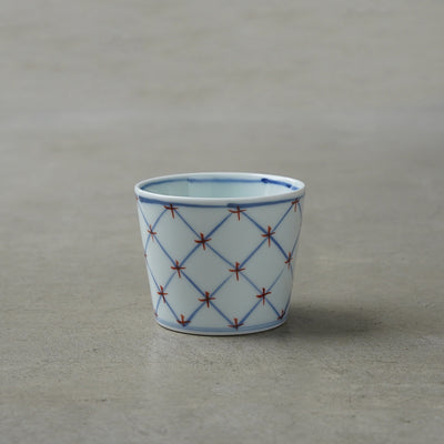 Keizan Kiln Sometsuke Four-Petal Flower Soba Choko