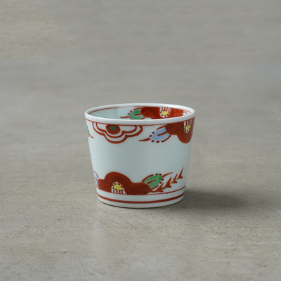 Keizan Kiln Red Enameled Camellia Soba Choko