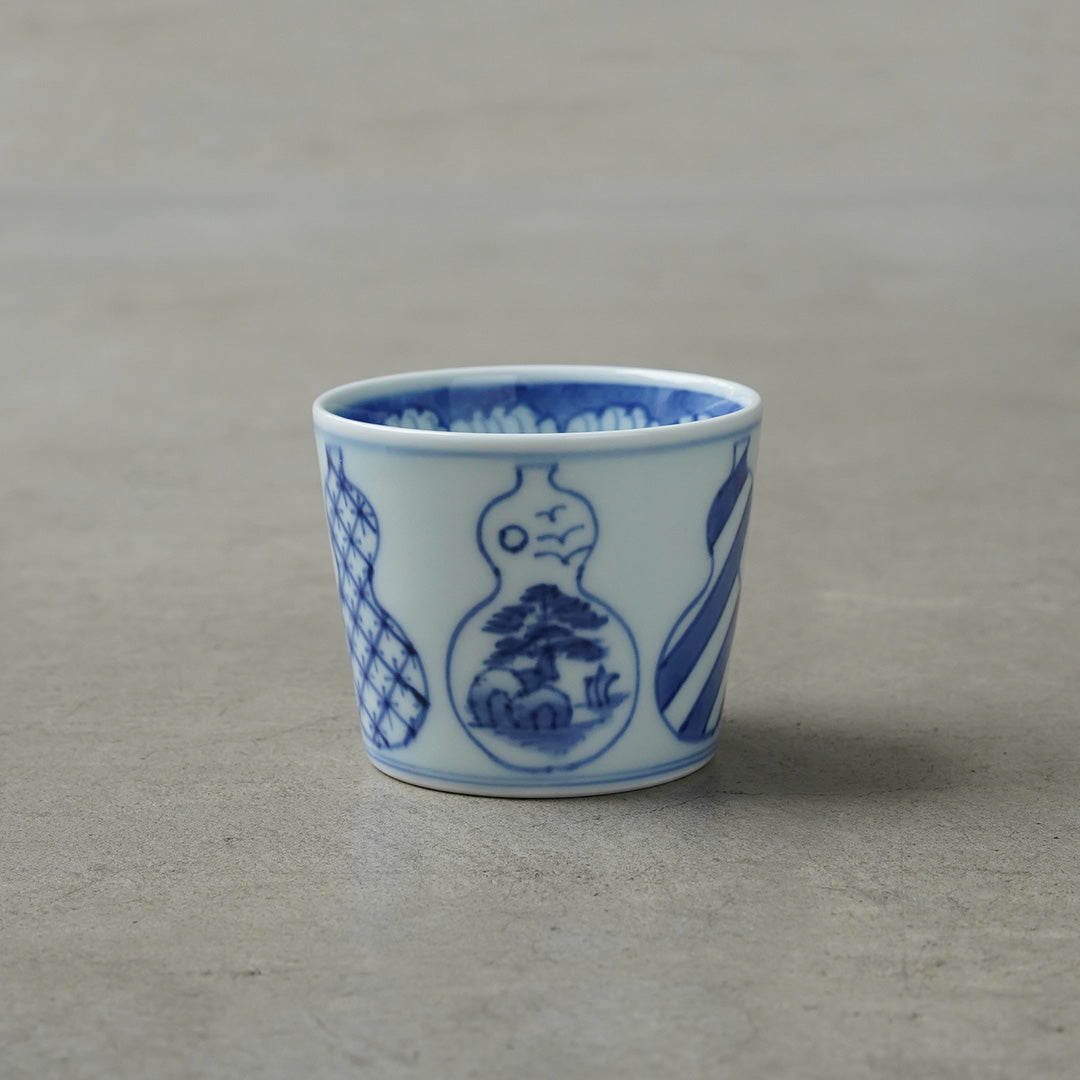 Keizan Kiln Sometsuke Gourd (Good Health) Soba Choko