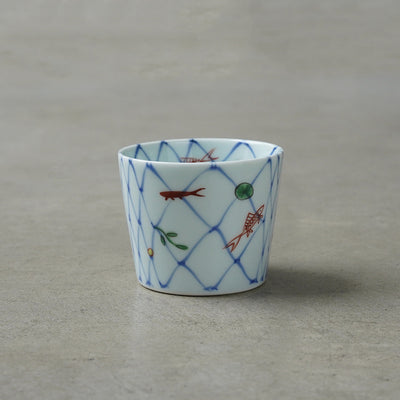 Keizan Kiln Sometsuke Fish-Net Pattern Soba Choko