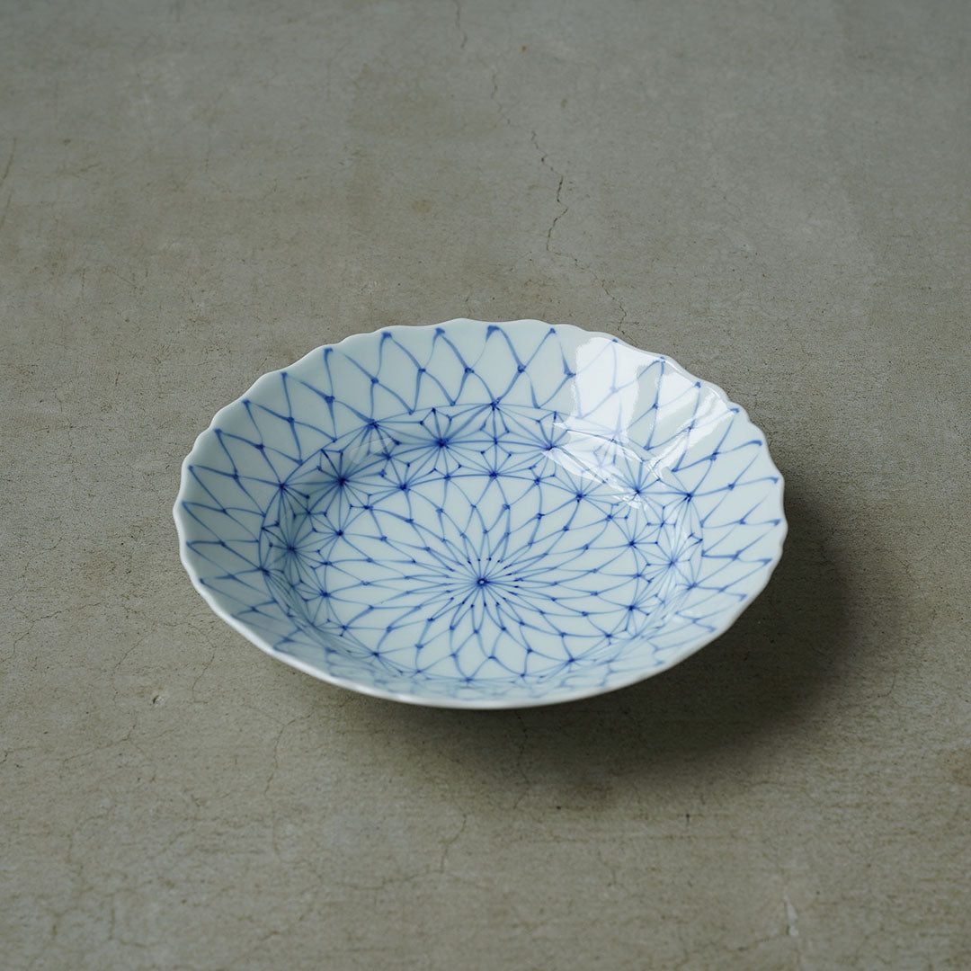 Keizan Kiln Sometsuke Amime Asa-no-ha Kikyo-buchi 7-sun Medium Bowl