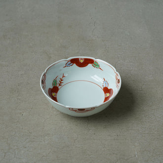 渓山窯 赤絵椿5寸鉢(なます皿)