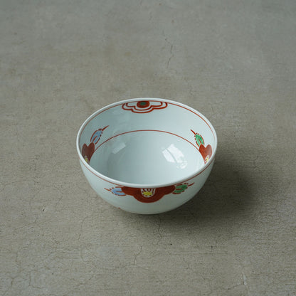 渓山窯 赤絵椿4.7寸段入丼