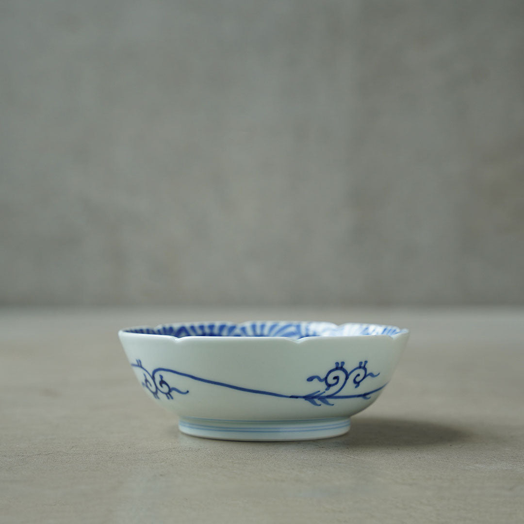 渓山窯 染付蛸唐草松竹梅5寸鉢(なます皿)