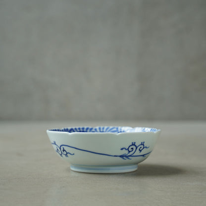 渓山窯 染付蛸唐草松竹梅5寸鉢(なます皿)
