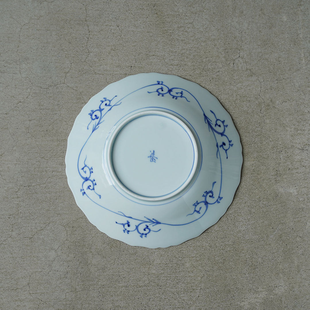 Keizan Kiln Sometsuke Amime Asa-no-ha Kikyo-buchi 7-sun Medium Bowl