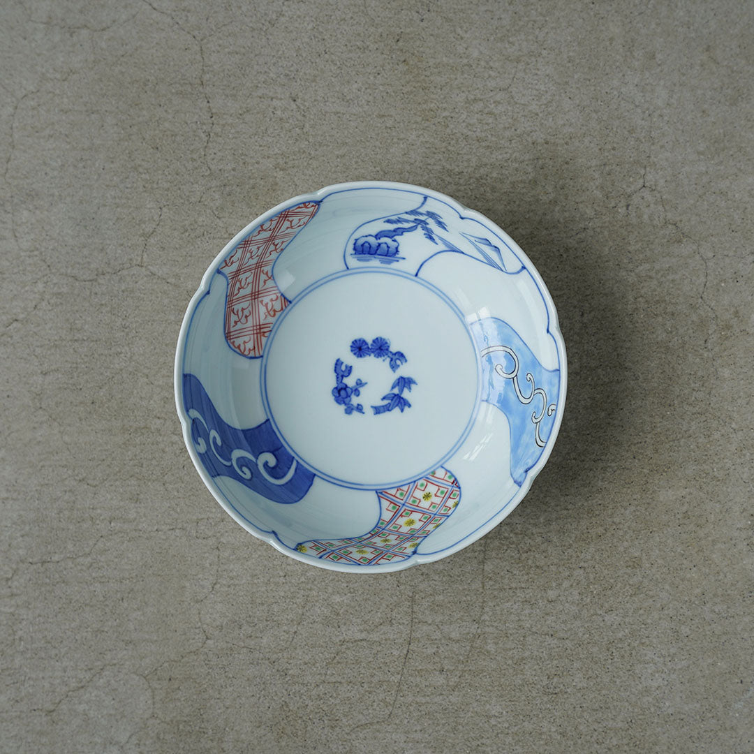 渓山窯 染錦捻祥瑞5寸鉢(なます皿)