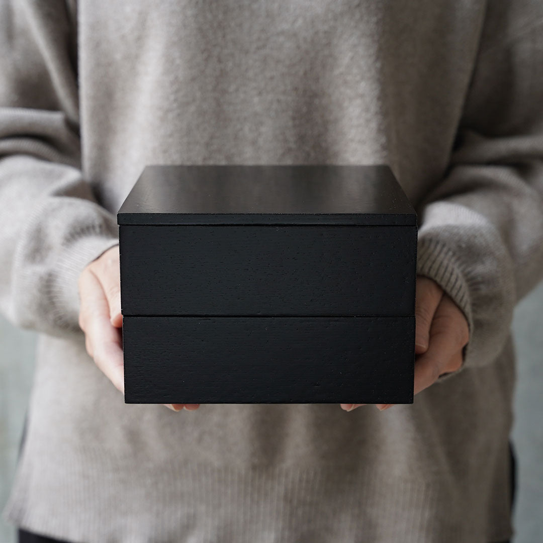 土直漆器×アメノイエ 重箱150×150mm 2段 黒